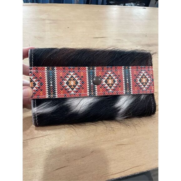 New Leather Pony Hair Clutch Wallet with Aztec EmDerail Rodeo Western - Picture 1 of 6
